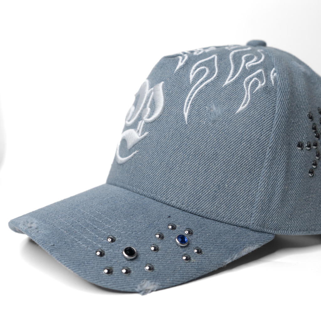 Studded Denim - Flames Snapback